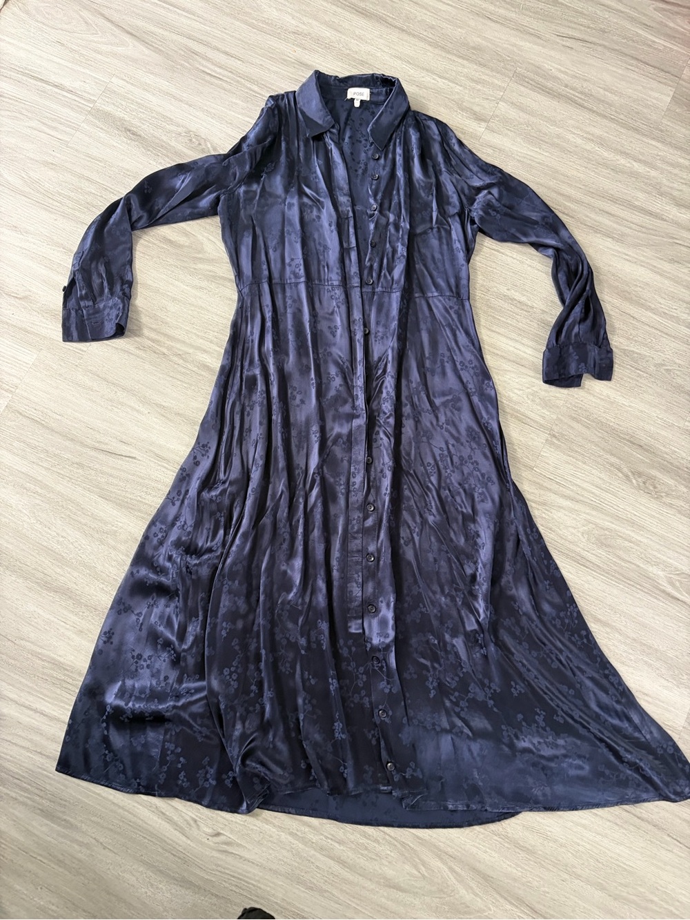 Button-Front Navy Midi Dress